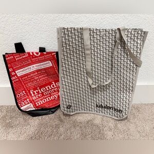 2pc Lululemon Reusable Totes 1 Used Small Bag 1 New Large Multi Color